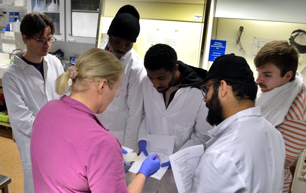 Microscopy and spectroscopy -kurssin harjoituksissa erikoislaboratoriomestari opettaa tuleville teknillisen fysiikan diplomi-insinööreille ja maistereille näytteenvalmistusta elektronimikroskopointia varten. 🇫🇮🇪🇺 #UniEastFinland