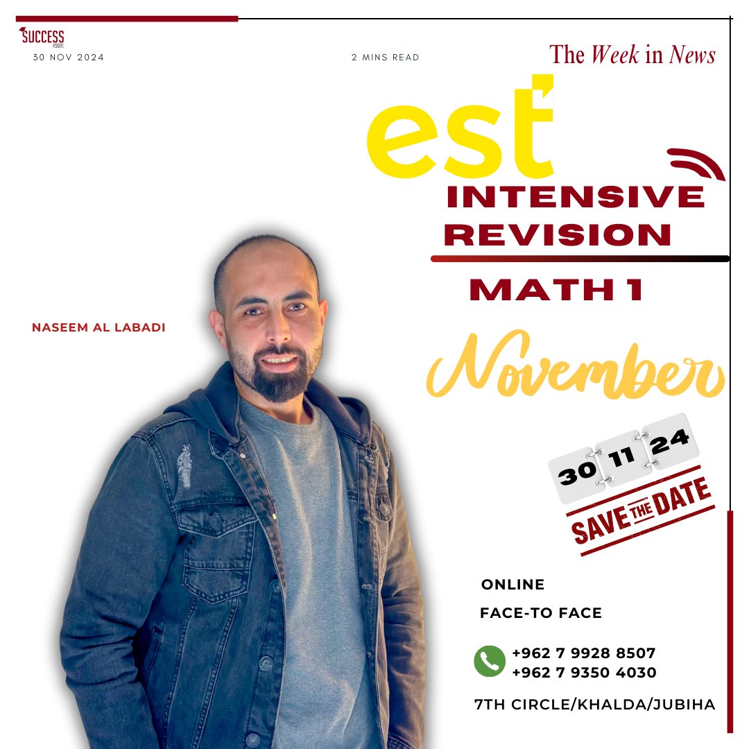 Success4surejo's tweet photo. Math 1 mastery starts here! 🧮
Join Naseem Al Labadi for Intensive Revision.
📅 Nov. 30 | Online &amp; Face-to-Face
📞 Call: +962 7 9928 8507 https://t.co/4tuN4UzXjY