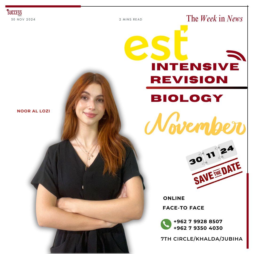 Success4surejo's tweet photo. Biology made simple! 🧬
Join Noor Al Lozi for our Intensive Revision Session.
📅 Nov. 30 | Online &amp; In-Person
📞 Reserve your spot: +962 7 9928 8507 https://t.co/A0vLvqzTU5