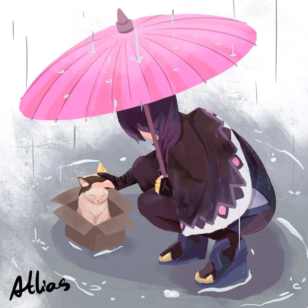 AtliasYippee's tweet photo. On a pouring day, a poor cat purred.

Erisa finds Mocha (before she becomes Mocha)!!

(Tried to go back to a painting style - honestly not too proud of this one, but I can't really ponder over it for long.)

#fortnite #erisa #digitalart #フォートナイトイラスト https://t.co/I8d8qP4Em3