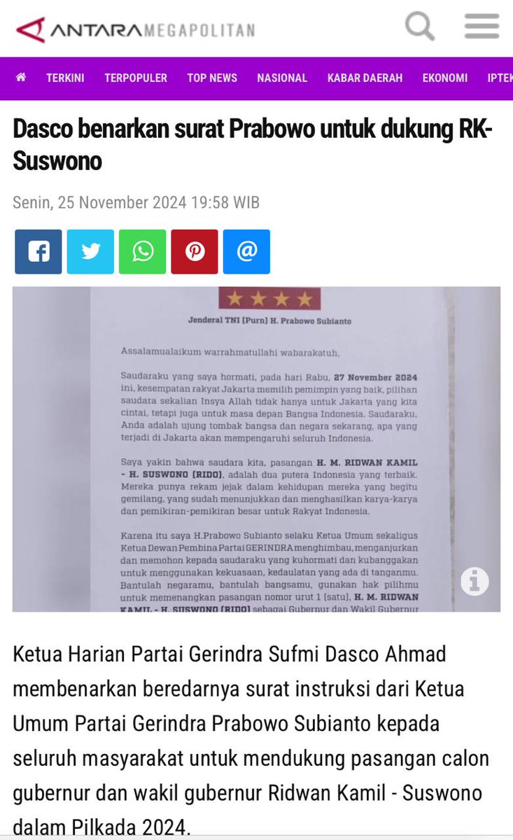 nah kan Surat Cinta Prabowo tuk dukung #RidwanKamilTerbaik benar adanya ngak hoaks.
semakin yakin jika mereka memenangkan pilkada dki akan hadirkan Sembako Murah Kerja Mudah tuh warga jakarta.
ojo lali support, dukung dan coblos