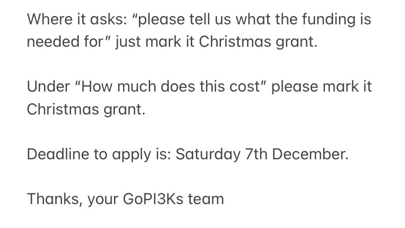 GoPI3Ks's tweet image. We know that Christmas can be an expensive time of year. At GoPI3Ks we are offering small monetary grants to help make your festive season easier.
If you live with PROS or a family affected by PROS, please fill out our application form: docs.google.com/forms/d/e/1FAI… Deadline is: 7 Dec
