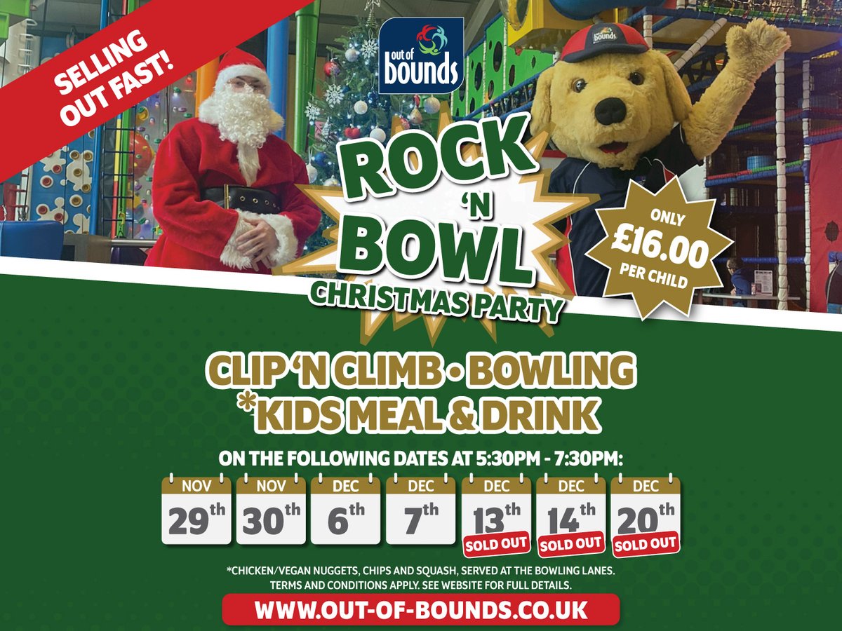 Spaces for our Rock 'n' Bowl Kids' Christmas Parties are selling out fast!

Clip 'n Climb, Bowling &amp; Kids Meal for only £16! (per child)
Great for small groups, children's clubs or simply for friends to celebrate together!

Hurry and book yours today at loom.ly/A1mTlg4