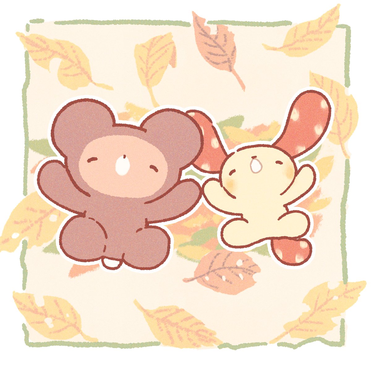 秋のお楽しみ！
葉っぱにダイブ！🍂🍃

#今日のしいくま #ゆるいイラスト #illustration