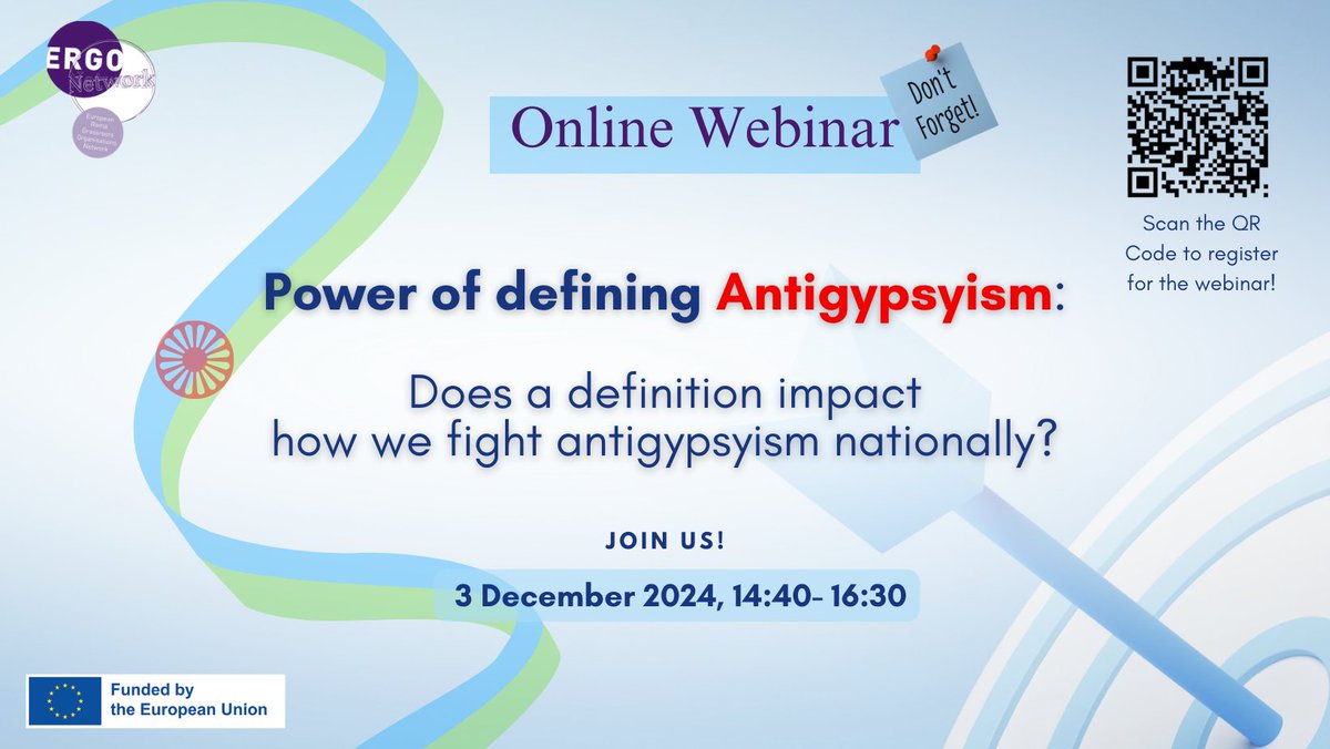 Register NOW for our upcoming webinar:  

Power of defining antigypsyism: Does a definition impact how we fight antigypsyism nationally?  

3rd December, 2024 Time: 14h40 – 16h30

ergonetwork.org/2024/11/regist…