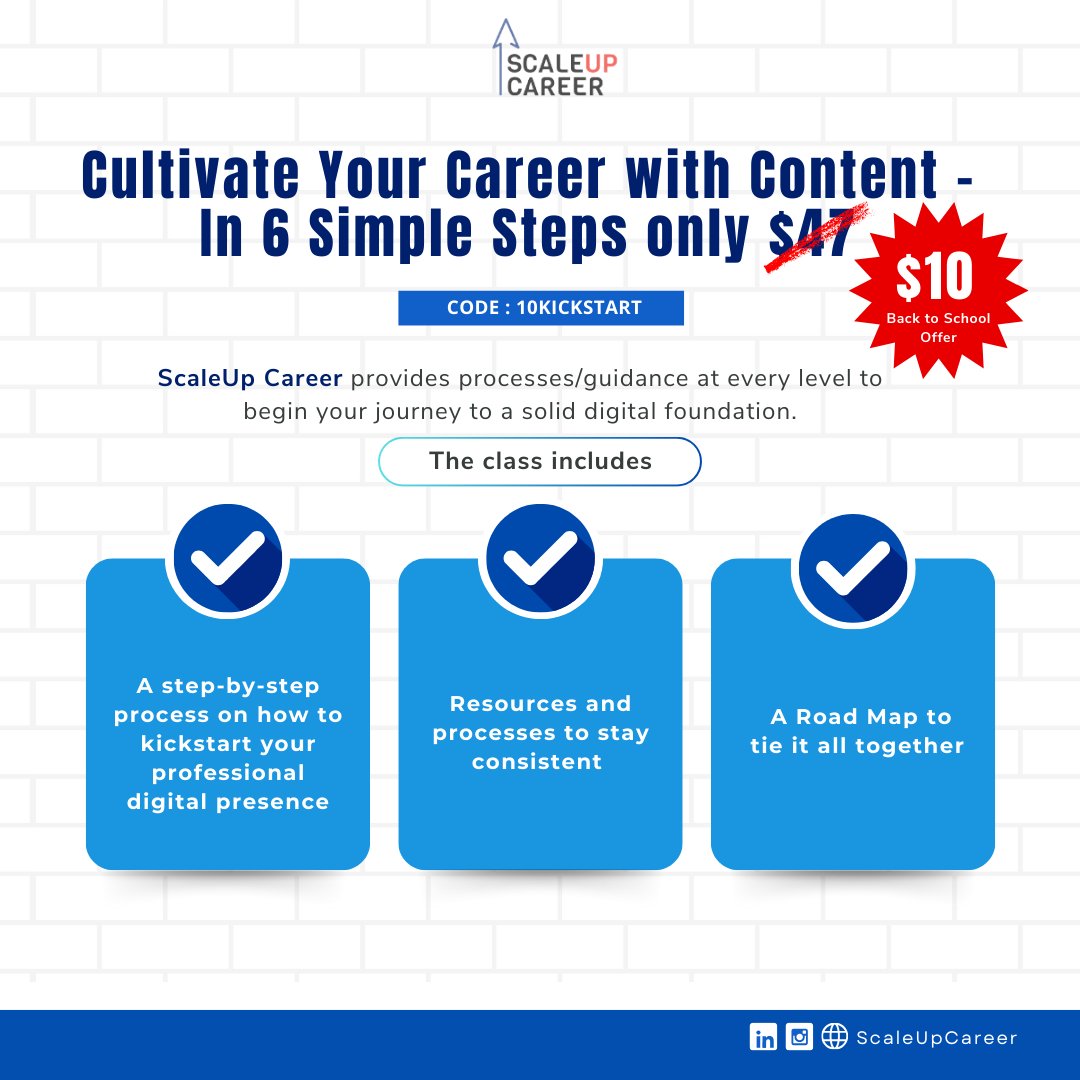 ScaleUpCareer's tweet photo. Ready to Elevate Your Career? 

What if you could transform your digital presence in just 6 simple steps—for less than the cost of lunch? 🌟Cultivate Your Career with Content class is only $10 (down from $47)!
👇👇🏿👇🏻👇🏾👇🏼
https://t.co/DYEhLGzxY0 https://t.co/yWpVMHr04K