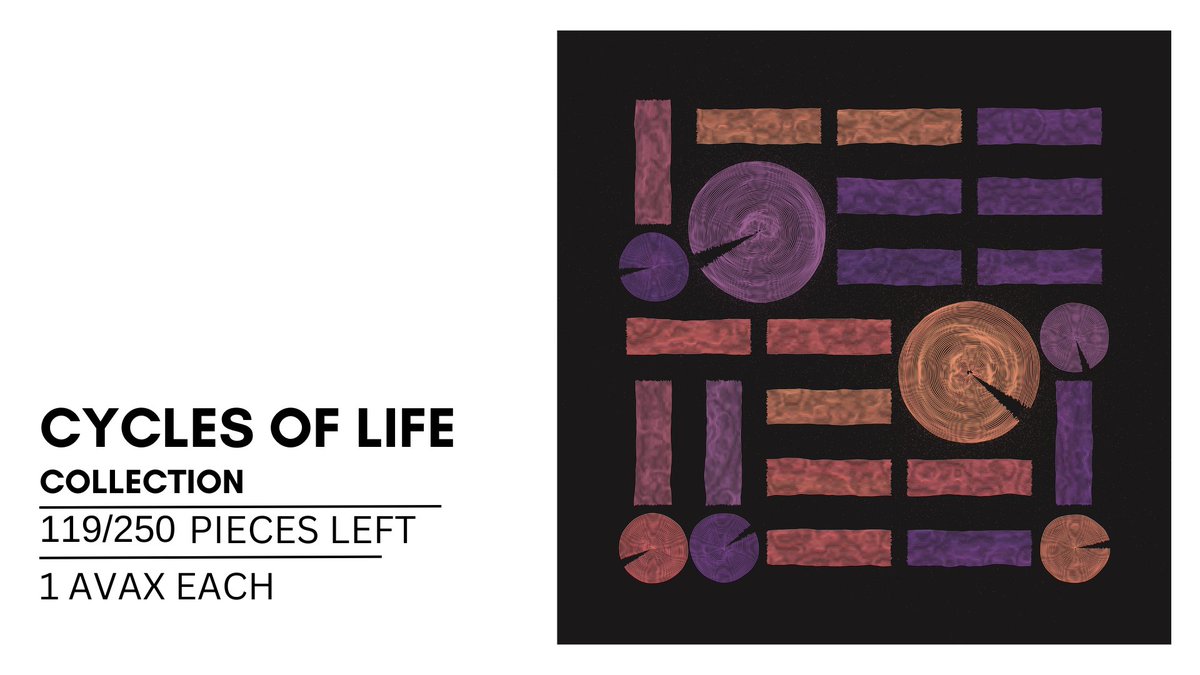 It's just the right time to collect OG onchain generative art collections on #AVAX. 😉

Cycles of Life is one of the earliest, launched on Nov 2023. 131/250 pieces have been minted so far. 

There are still 119 pieces available at 1 AVAX minting price on <a href="/RithmArt/">Rithm</a>