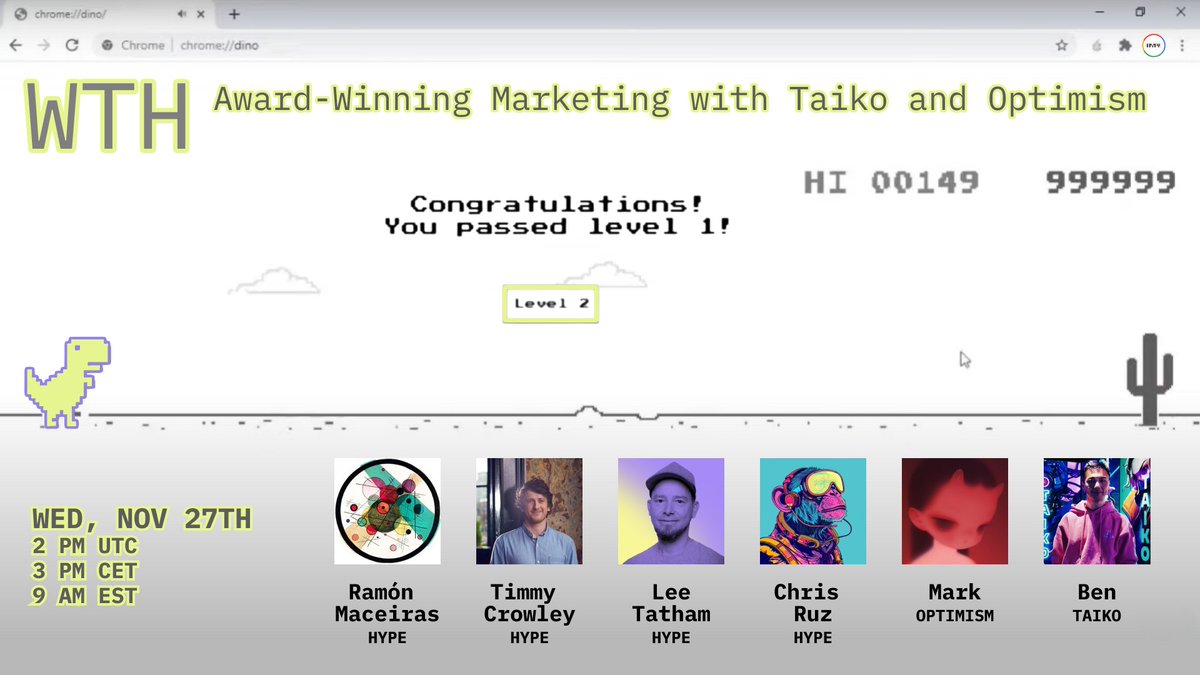 hypepartners's tweet image. WTH week 14 – Award-Winning Marketing with Taiko and Optimism
Hope yall decompressed from DevCon… WTH is back tomorrow to dive into the award-winning campaigns we ran with @taikoxyz and @Optimism ! 👑

We’ve got Hype leads behind these projects, plus @odesium from Taiko and…