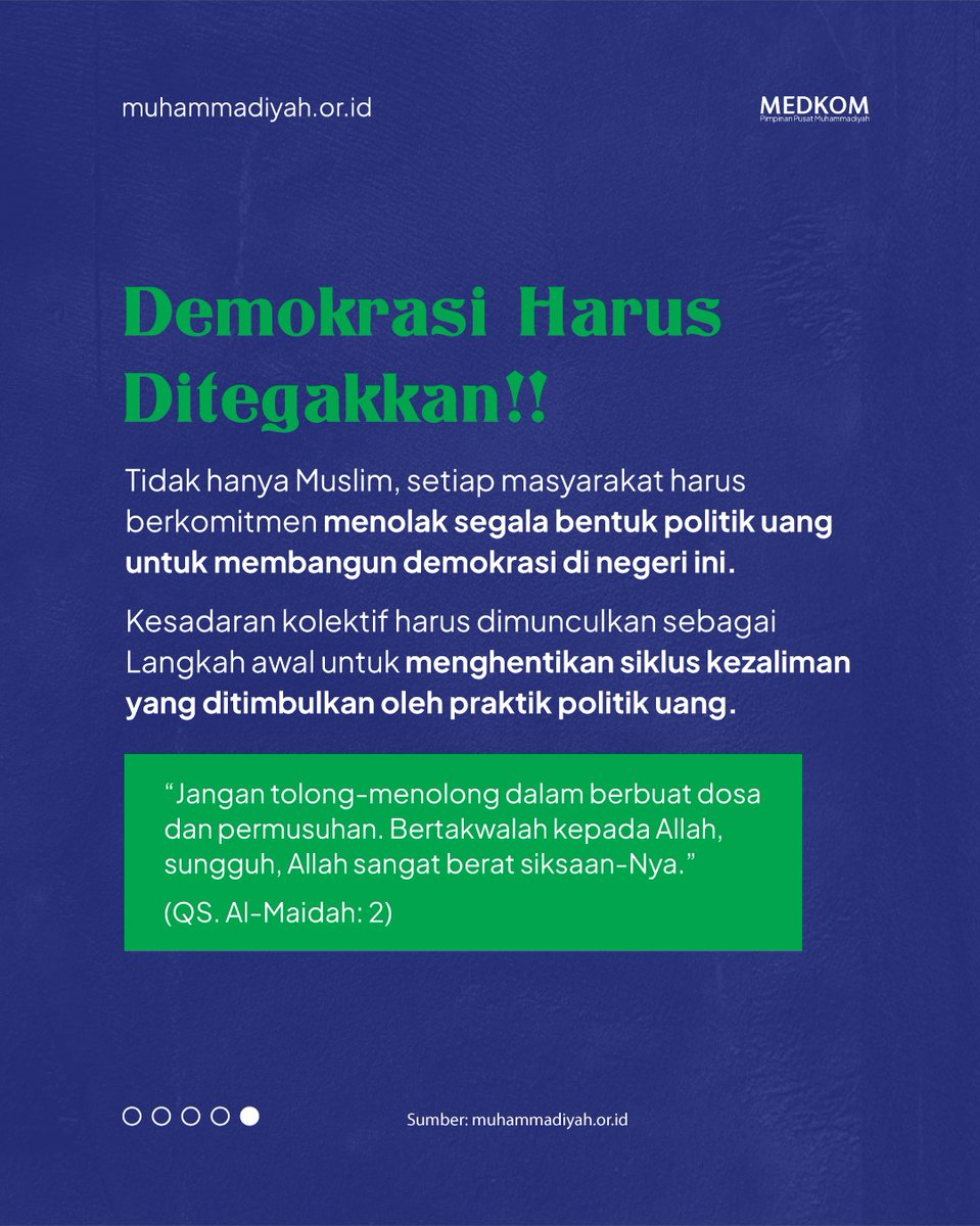 muhammadiyah's tweet photo. 3. Demokrasi Harus Ditegakkan‼️
#Muhammadiyah #Risywah #PolitikUAng #SeranganFajar https://t.co/i3pxAoSfDC