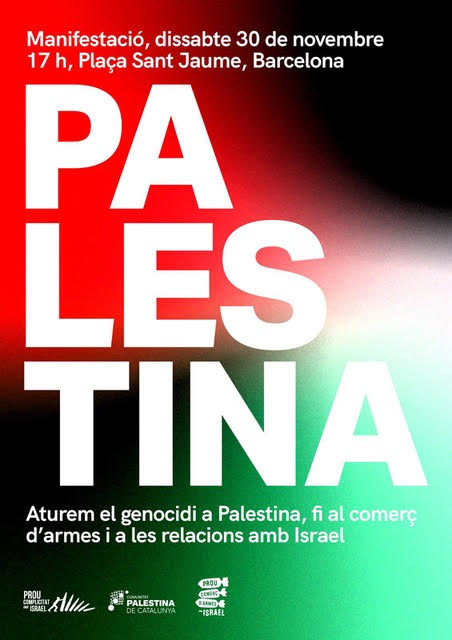 📢 ATENCIÓ!!!

Aquest proper dissabte #30N tornem a sortir al carrer amb <a href="/Palestina_cat/">Comunitat Palestina Catalunya</a>, <a href="/proucomplicitat/">ProuComplicitat #AturemElGenocidi</a> i <a href="/RESCOP1/">RESCOP</a> per exigir la fi del genocidi a Palestina 🇵🇸, la fi del comerç d'armes i les relacions amb Israel fins que no acabi amb l'apartheid sobre el poble palestí 👇🏽