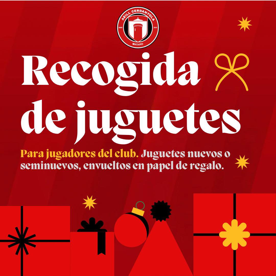 🔴 𝐑𝐄𝐂𝐎𝐆𝐈𝐃𝐀 𝐃𝐄 𝐉𝐔𝐆𝐔𝐄𝐓𝐄𝐒 AEiLL Cerdanyola. 

🎄Para nosotros, es fundamental inculcar los valores de solidaridad y generosidad, sobre todo en estas fechas. 

🙌🏼 ¡Por eso, os animamos a donar juguetes para los jugadores y jugadoras de nuestra entidad! 🙌🏼
