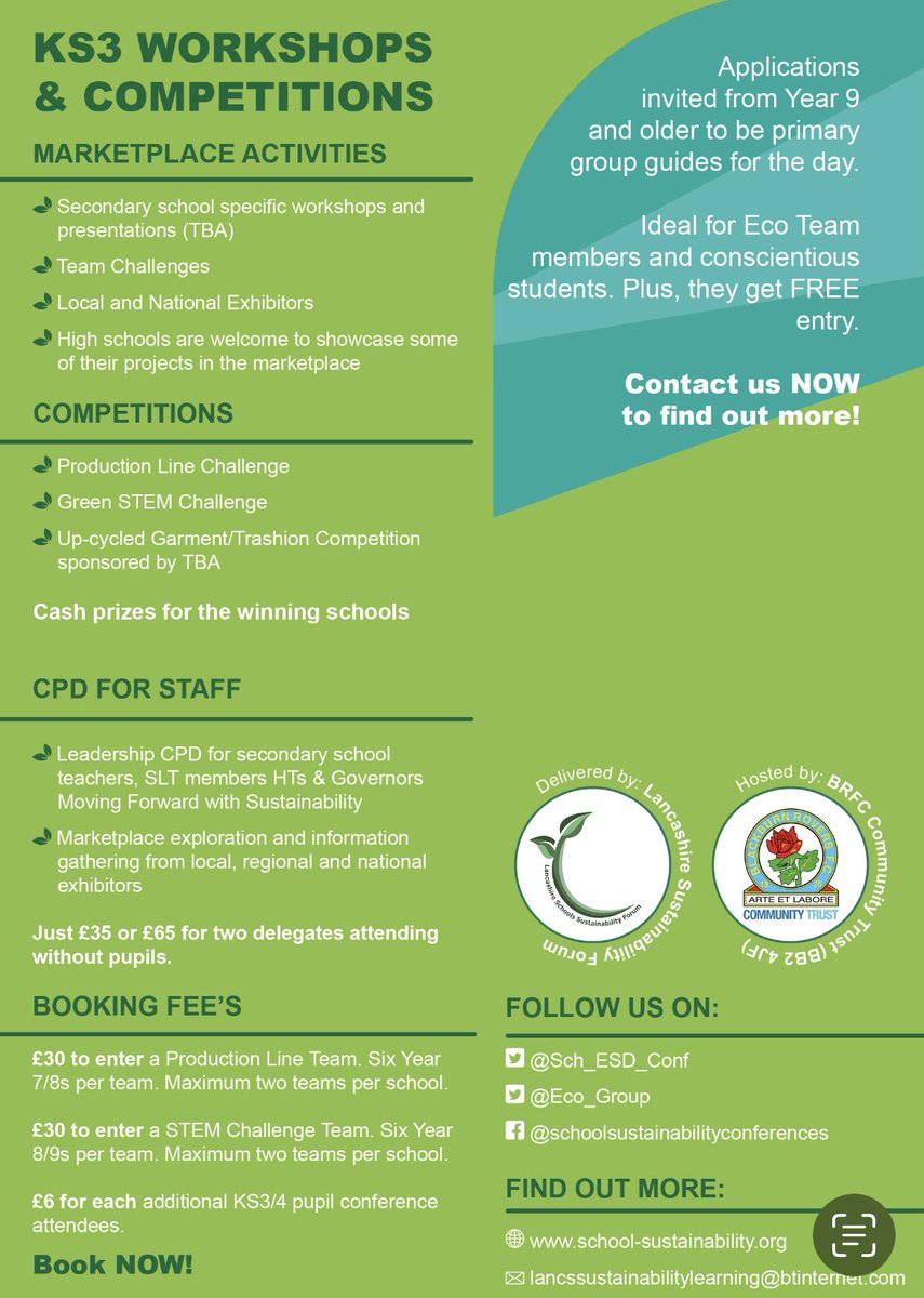 Eco_Group's tweet photo. Join the flagship Sustainability Learning Conference @BRFCTrust on Thursday 26th June for KS2, KS3 activities #productionline  @AquaExplorerUK #STEMchallenge TBC
KS4/5 input. 🌍 Adult CPD sponsored by @solar4_schools 
📍 Curriculum 
📌 SLT
📍 Governors
🟢Since 2008🟢6,000+pupils https://t.co/WUqMQX5Mjr