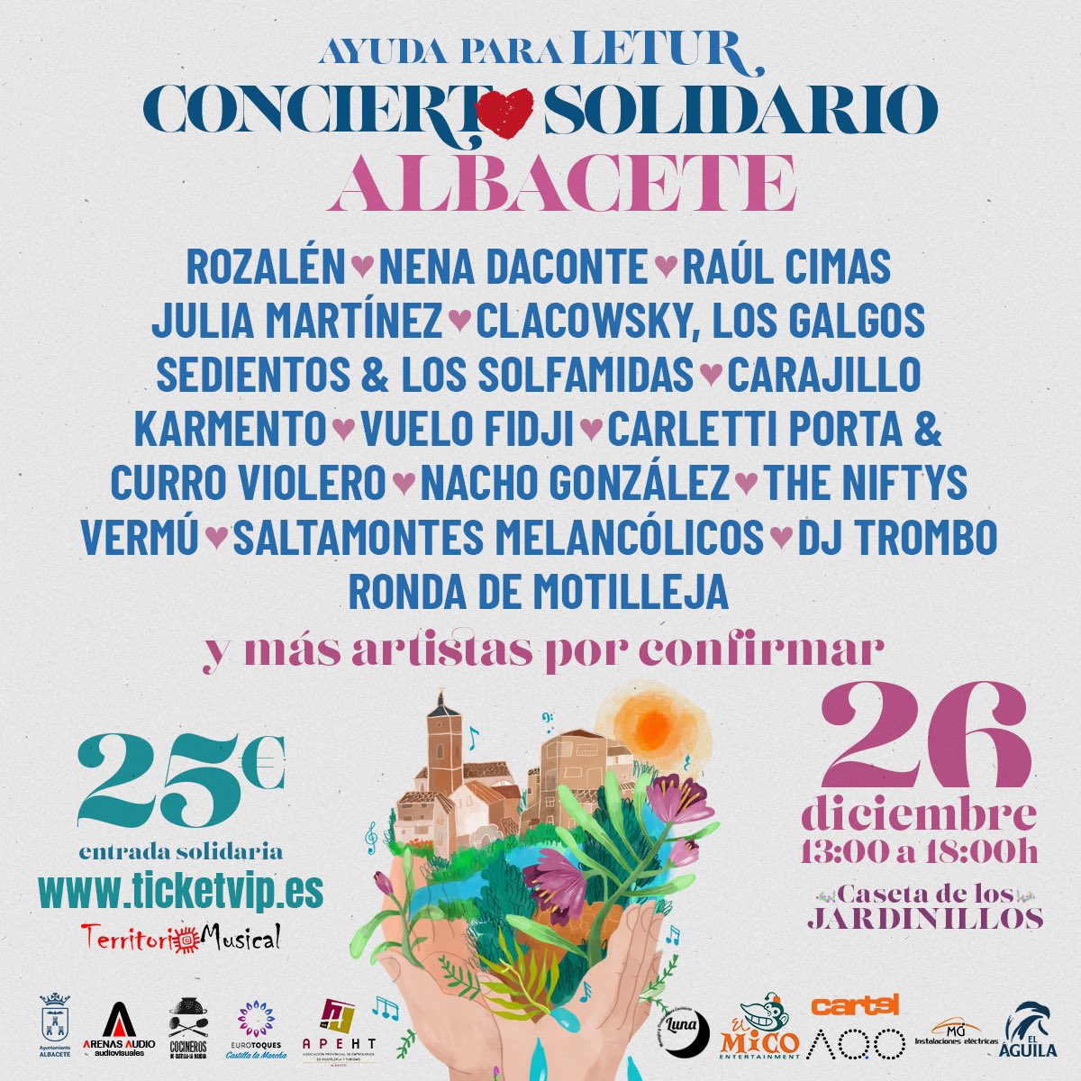 CONCIERTO EN ALBACETE A BENEFICIO DE LETUR!!!!! 💞
ENTRADAS a la venta hoy a las 16h en ticketvip.es 
Millones de GRACIAS a todos los que estáis haciéndolo posible!!! 🥺 
A correr la voz!!
El 26 de Diciembre nos abrazamos en la Caseta de los Jardillos ❤️‍🩹
#Dana #Letur
