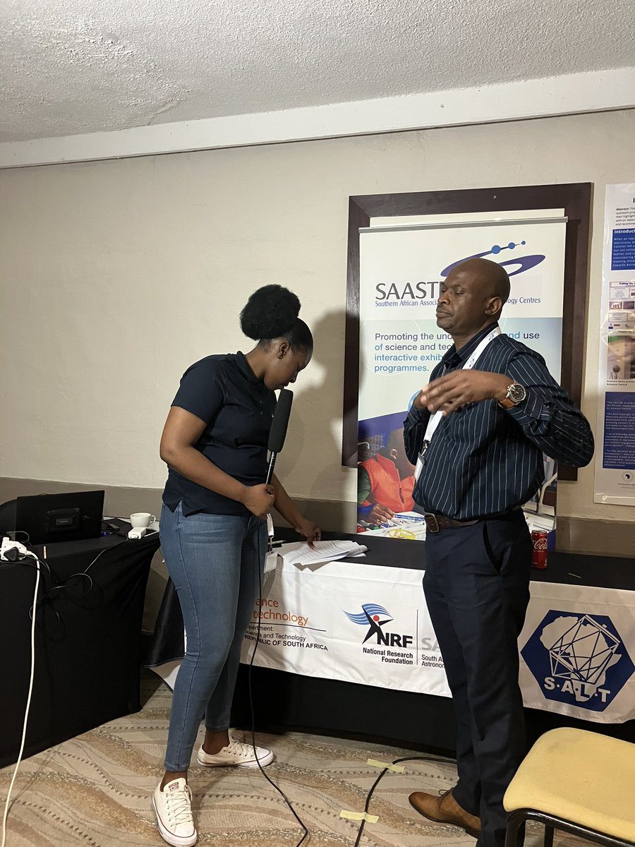 SAAOOutreach's tweet photo. Prof. Wesi, the SAASTEC chairperson and Isaac Ramovha from @dstigovza talking about the significance of science centres and the importance of funding them for societal benefit. #SAASTEC24 https://t.co/bAMWSyNqtm