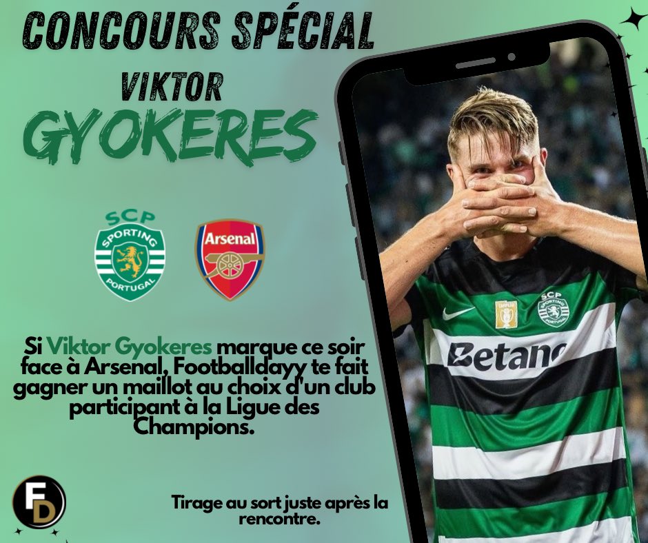 Footballdayy10's tweet photo. #UCL 🇪🇺: CONCOURS SPÉCIAL 𝑽𝑰𝑲𝑻𝑶𝑹 𝑮𝒀𝑶𝑲𝑬𝑹𝑬𝑺 🇸🇪 !

Les conditions pour y participer : 

▪️RT ce tweet.
▪️Être abonné à @Footballdayy10 

Et espérer que Viktor Gyokeres marque 🍀 https://t.co/UV5kMozbDF