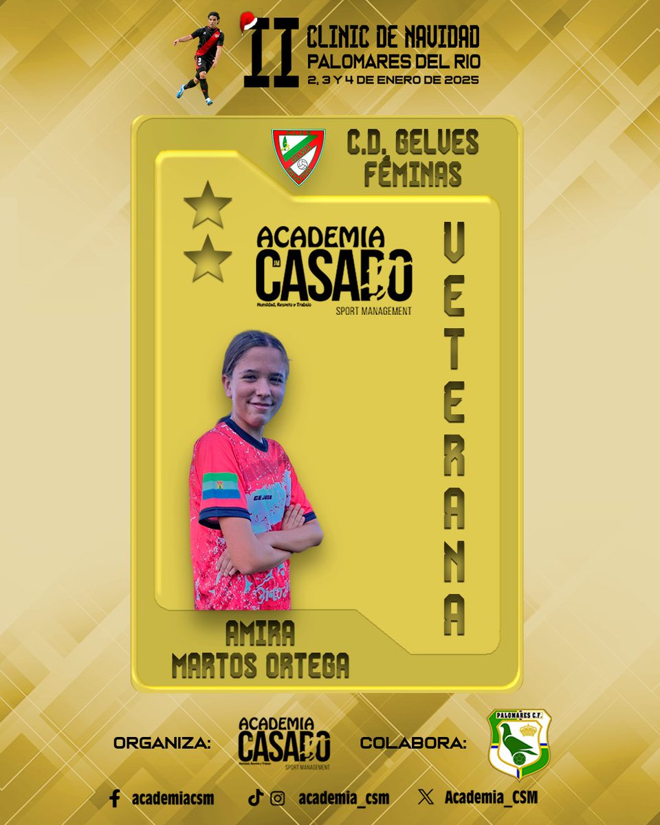 Academia_CSM's tweet photo. ¡¡𝕀𝕀 ℂ𝕃𝕀ℕ𝕀ℂ ℕ𝔸𝕍𝕀𝔻𝔸𝔻 𝔼ℕ ℙ𝔸𝕃𝕆𝕄𝔸ℝ𝔼𝕊 𝔻𝔼𝕃 ℝ𝕀́𝕆!!
Amira Martos Ortega (C.D. Gelves Féminas), ya tiene su plaza. Toda una veterana, ha participado en muchos de los eventos organizados por la academia.
📲 Formulario de inscripción: https://t.co/vhGKBzX6Iu https://t.co/MAn7IbAA6M