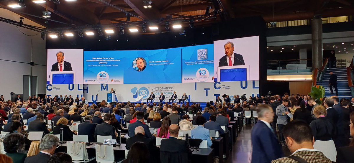 In Cascais, Portugal, for 10th <a href="/UNAOC/">UNAOC - United Nations Alliance of Civilizations</a> Global Forum, <a href="/antonioguterres/">António Guterres</a> warns that these are very difficult times, &amp; unfortunately, in every corner of the world, we see the social fabric under serious strain.