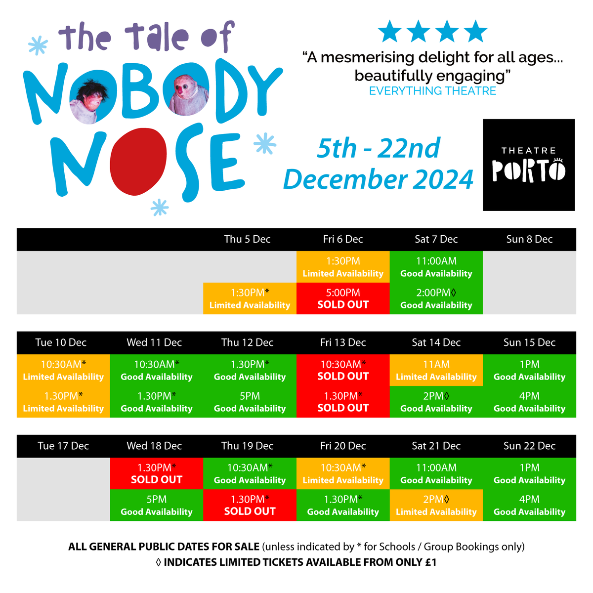✨Tickets Selling Fast! Don’t miss The Tale of Nobody Nose at Theatre Porto a magical, child-centered alternative to panto this winter!

🌟Limited seats in our intimate, welcoming venue—"We love this space, it’s so special for families!"

🎟️ Book now @TheatrePorto <a href="/GoofusTheatre/">Goofus Theatre CIC</a>