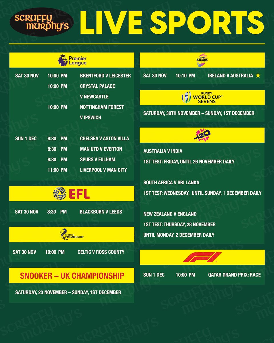 Live sports schedule this week
Happy Hour 🕒 3PM-7PM 🕙 11PM-CLOSE