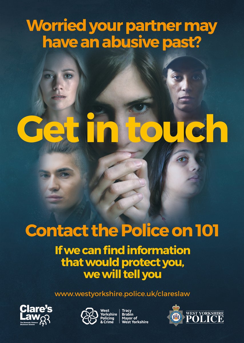 The West Yorkshire Police Clare's Law campaign was launched to encourage anyone with concerns about their current or ex-partner to use their ‘right to ask’ to check whether they have a history of domestic abuse.

westyorkshire.police.uk/ClaresLaw
#domesticabuseawareness
#ClaresLaw