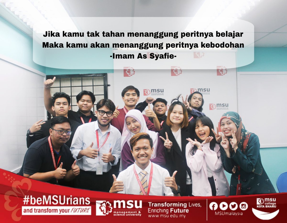 MSUcollege_kb's tweet photo. Menuntut ilmu itu jihad. Menuntut ilmu itu satu ibadah. Maka jangan pernah bosan untuk belajar πͺπ»
#MSUmalaysia
#MSUcollege
#msucollegekotabharu
#msu4life https://t.co/5gQQCaIJum