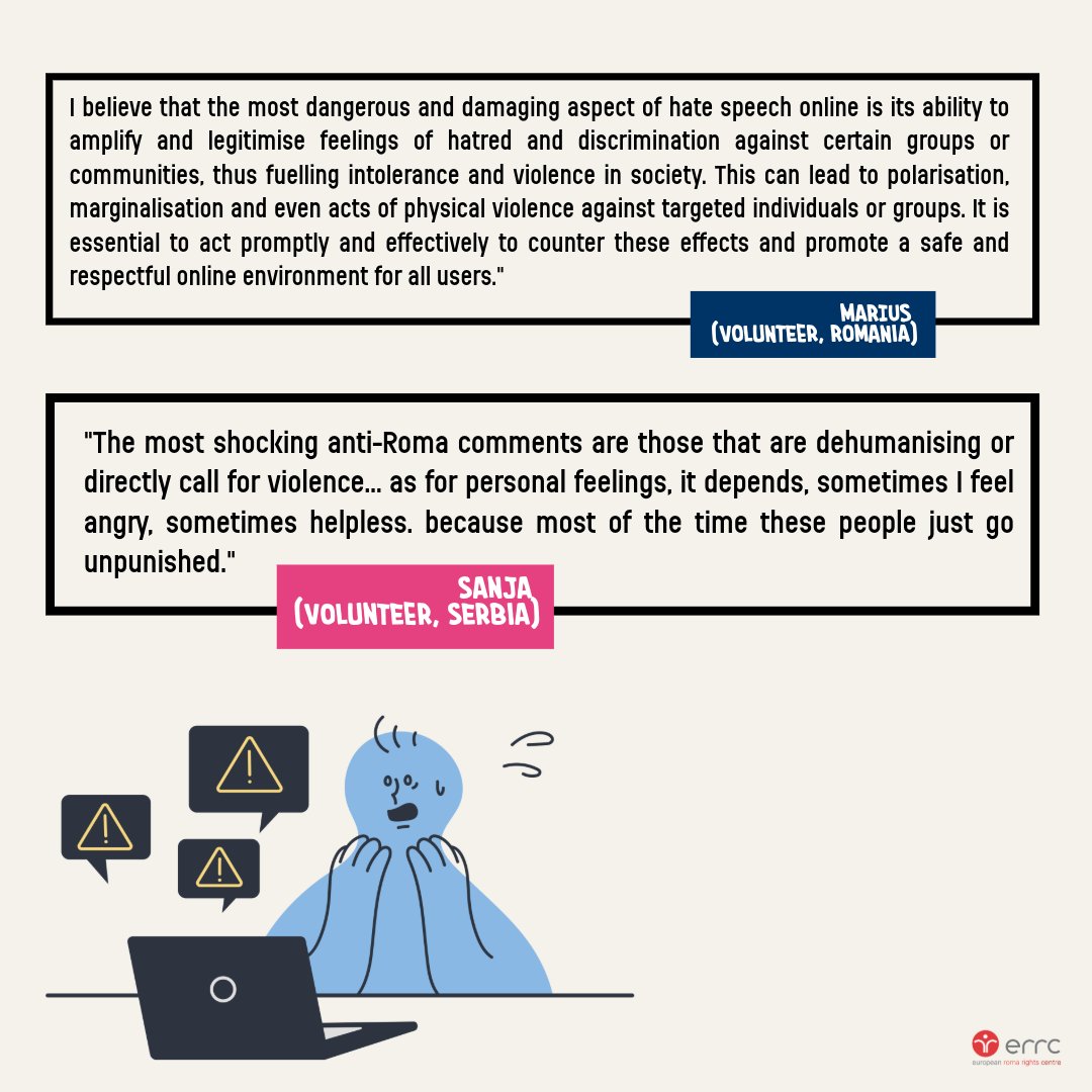 ERRCtweets's tweet photo. In a new ERRC report, #RomaRightsDefenders sound the alarm about the volume of #onlinehate content targeting #Roma and spell out what needs to be done to combat online antigypsyism.

Read more: https://t.co/8ZMUMlGv6K https://t.co/bj15ZcEXxI