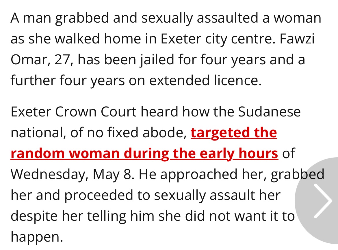 Sudanese national jailed for sexual assault of woman in Exeter