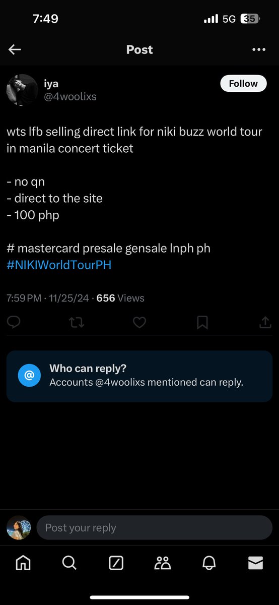 _tamagotchibaby's tweet photo. SCAMMER ALERT @4woolixs 

Mastercard presale palang nagpost na ‘to. Remind ko lang na don’t tolerate nagbebenta ng direct links, madalas hindi na nagana, scammer pa. 

I deserve what I tolerate siguro lmao

NIKI DIRECT LINK LFS WTB LFB WTS

#NIKIWORLDTOUR #NIKIBUZZWORLDTOURPH https://t.co/vtyw8d2FSO