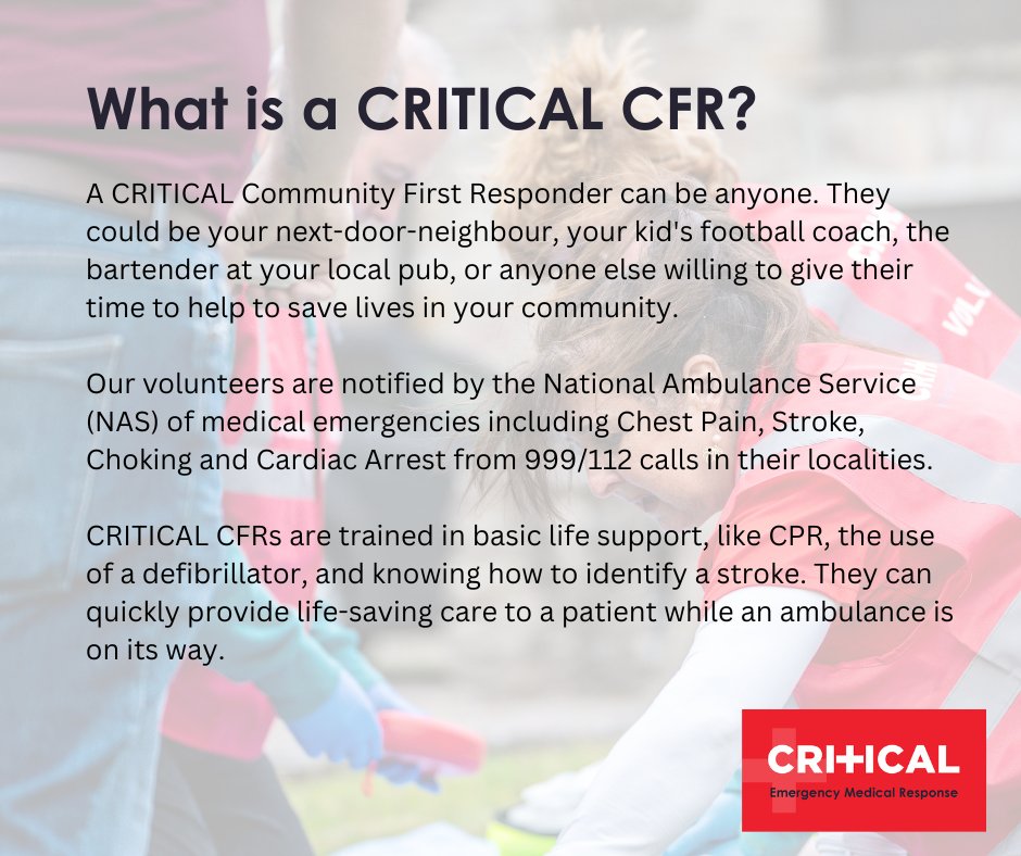 What is a CRITICAL Community First Responder? 🚑

#CRITICALCharity #Charity #CFR #Volunteers