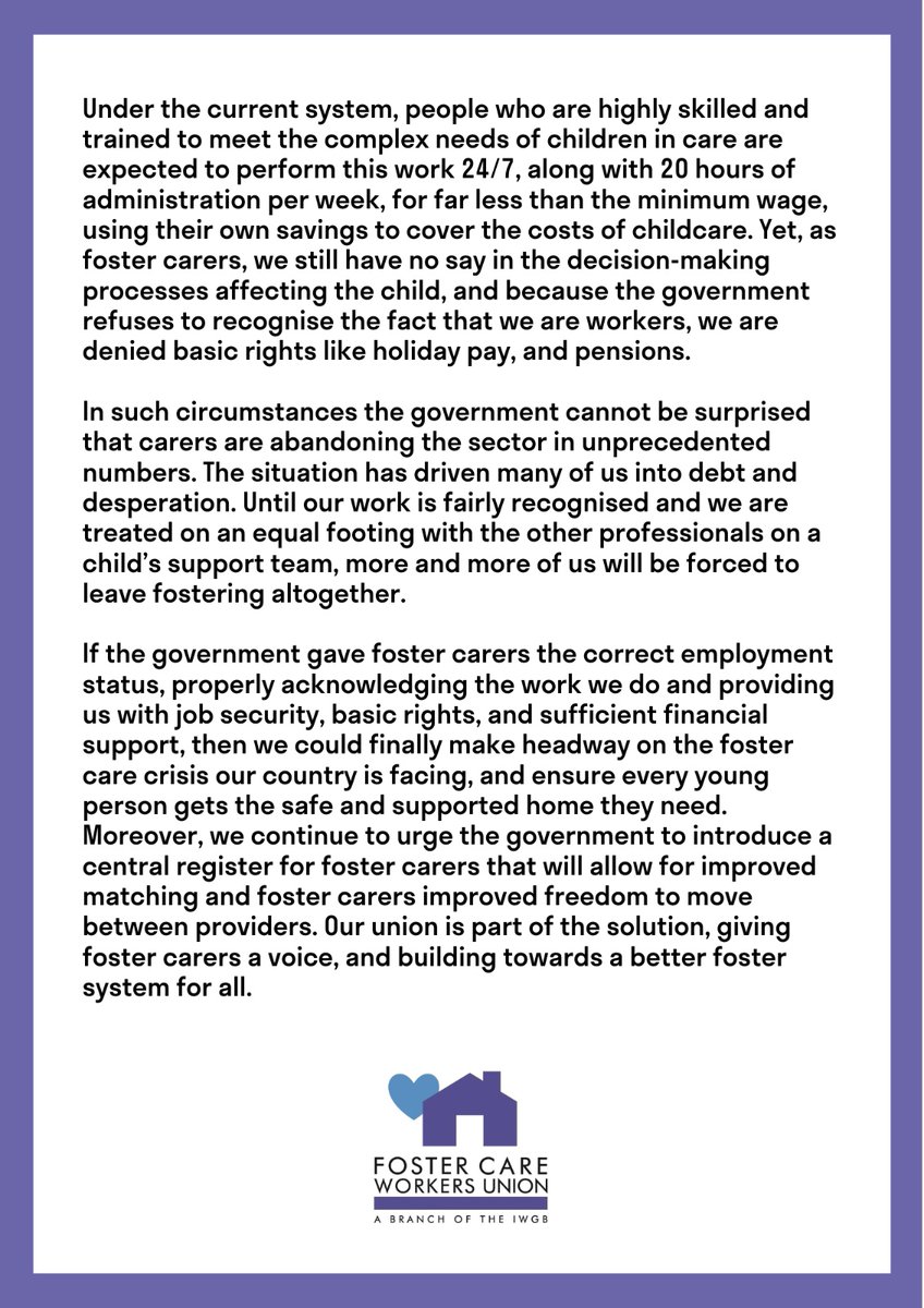 Foster Care Workers Union, a branch of the IWGB tweet media