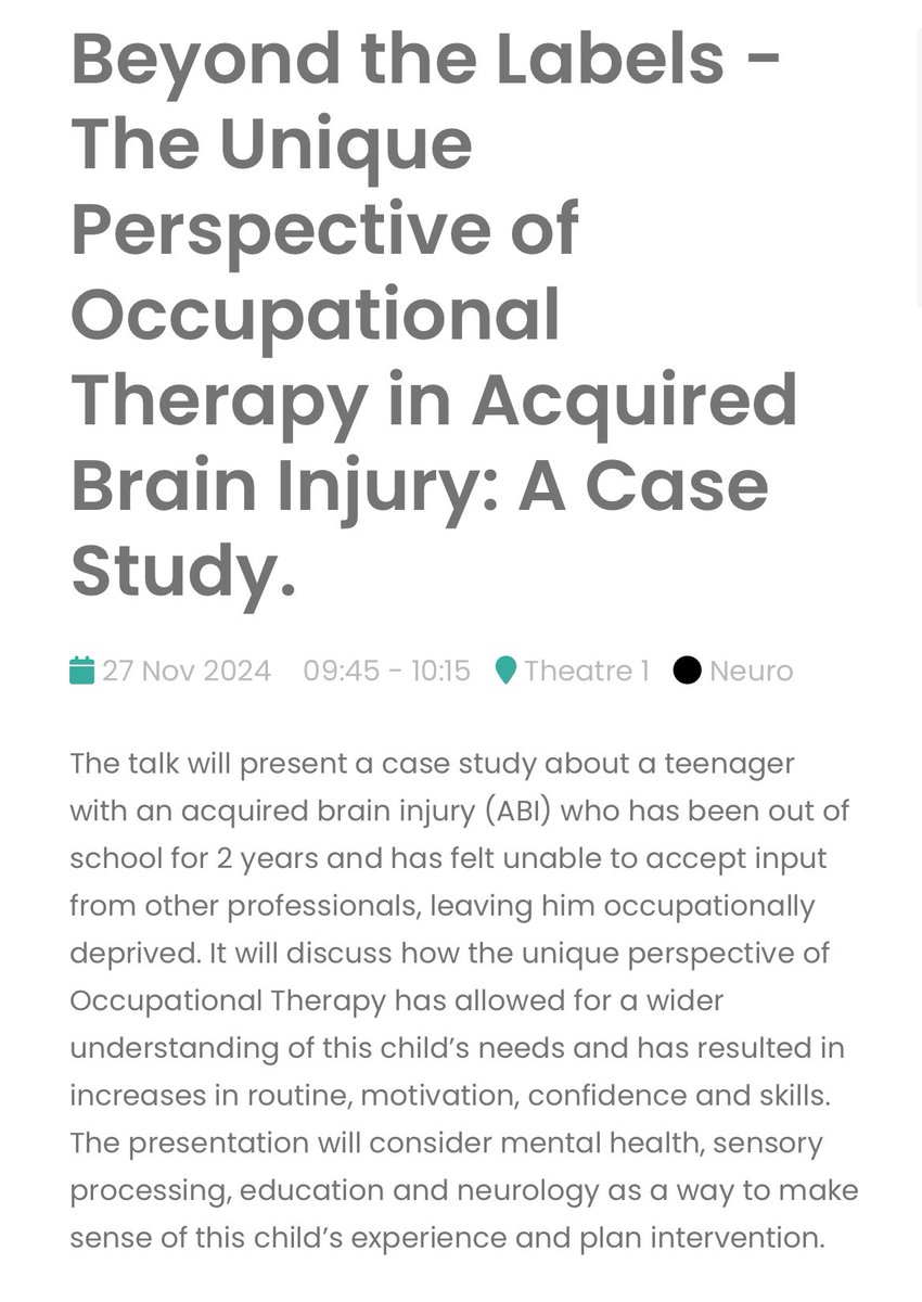 Just 1 day to go until <a href="/TheOTShow/">The OT Show</a>! If you’re going tomorrow be sure to start your day off with Hollie’s talk at 9.45 in Theatre 1! ‘Beyond the Labels - The Unique Perspective of Occupational Therapy in Acquired Brain Injury: A Case Study’ 🙏🏼🧠💚 #ABI #TheOTShow24
