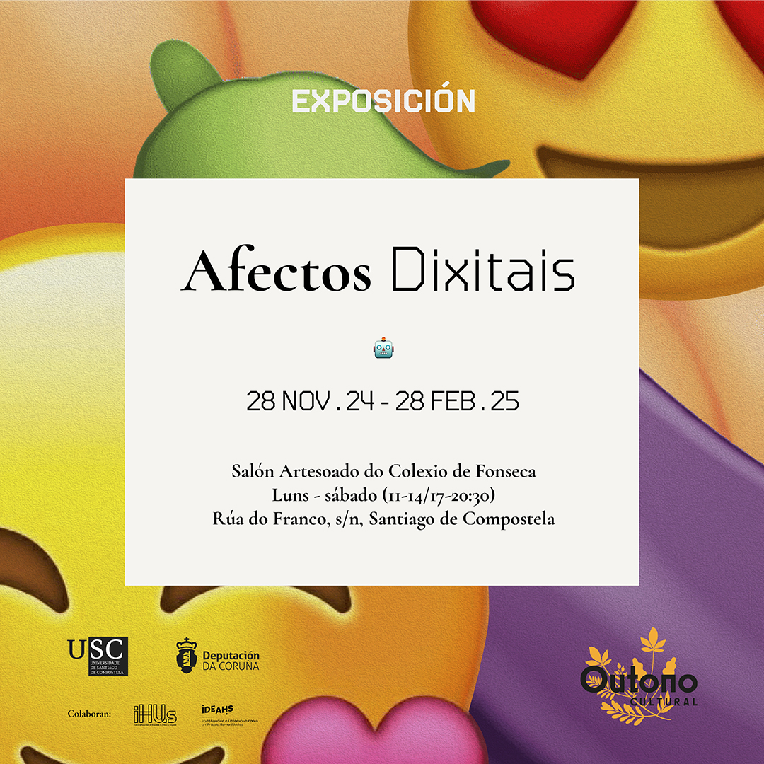 🤖 Este xoves, ás 20.00 h, inaugúrase a exposición ‘Afectos Dixitais’
📍Salón Artesoado do Colexio de Fonseca
📆 Ata o 28 de febreiro de 2025, de luns a sábado, de 11 a 14 e de 17 a 20.30 horas 
➕ Info: usc.gal/gl/servizos/ar…
#outonocultural