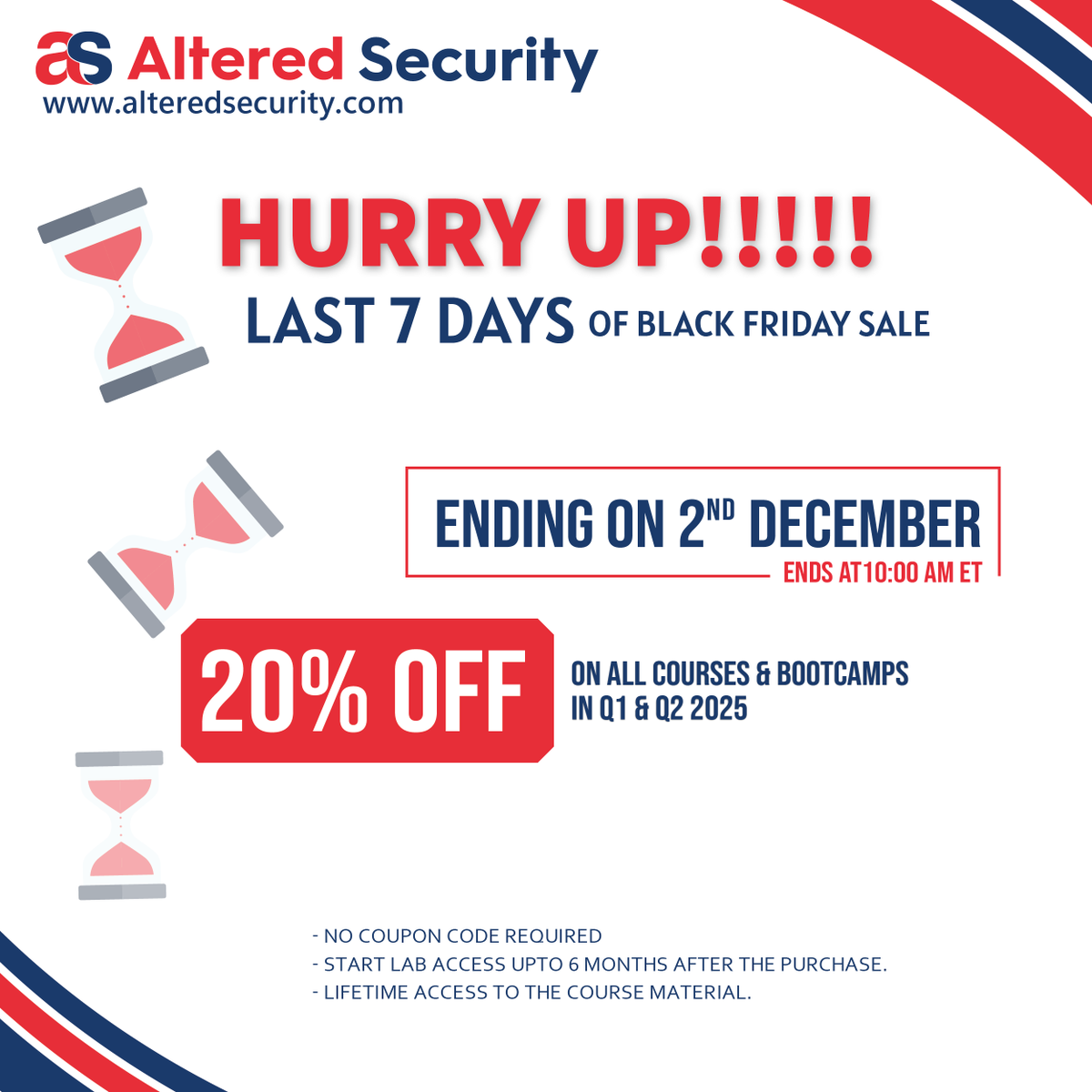 Altered Security (@alteredsecurity) on Twitter photo Black Friday Giveaway!
Please Follow <a href="/AlteredSecurity/">Altered Security</a>, Repost, Like and Comment on this post to win a CRTP voucher for 30 days. We will announce two random winners tomorrow (27th November 2024).
alteredsecurity.com/online-labs
#redteam #pentesting #azure Black Friday Giveaway!
Please Follow <a href="/AlteredSecurity/">Altered Security</a>, Repost, Like and Comment on this post to win a CRTP voucher for 30 days. We will announce two random winners tomorrow (27th November 2024).
alteredsecurity.com/online-labs
#redteam #pentesting #azure