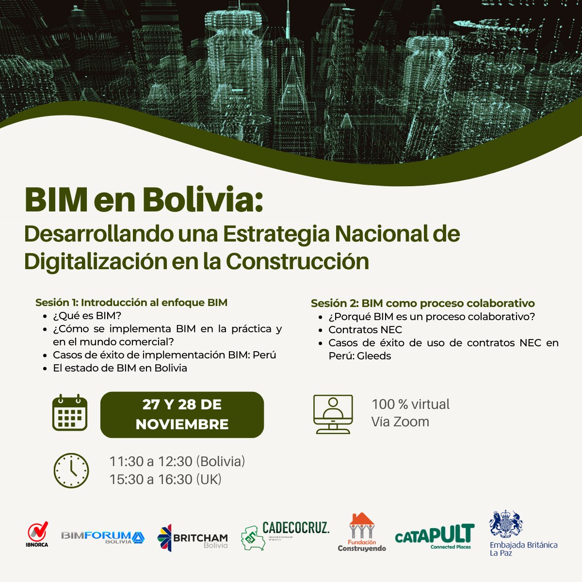 BimforumBo's tweet photo. ¡Transformando el futuro de la construcción con BIM!

¡Últimos días de registro! https://t.co/r52RY5HF5l
Sesión 1: Introducción al enfoque BIM
Sesión 2: BIM como proceso colaborativo
📅 27-28 Noviembre
🕒11:30 a 12:30
📍 Plataforma: Zoom
@UKinBolivia @CADECOCRUZ https://t.co/AUFKGHj9dP