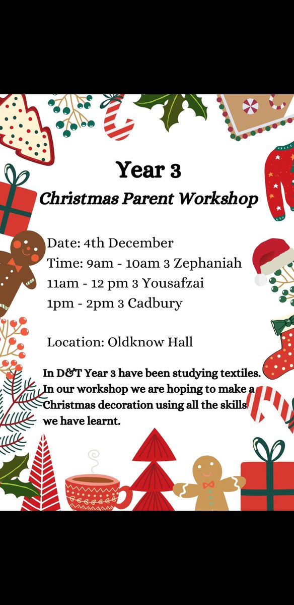 Year3ArkVic (@year3arkvic) on Twitter photo Year 3 would love to invite parents/carers to attend our Christmas Parent Workshop on Wednesday 4th December. Please see invitation for the allocated times. 🎄 <a href="/arkvicprimary/">Ark Victoria Primary</a> Year 3 would love to invite parents/carers to attend our Christmas Parent Workshop on Wednesday 4th December. Please see invitation for the allocated times. 🎄 <a href="/arkvicprimary/">Ark Victoria Primary</a>