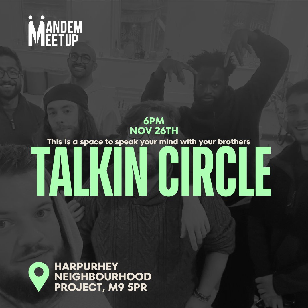 MandemMeetup's tweet image. Come to our Talking Circle in Harpurhey today!

Come speak your mind, this is your space to be yourself

Come as you are

#MandemMeetup #TalkingCircle