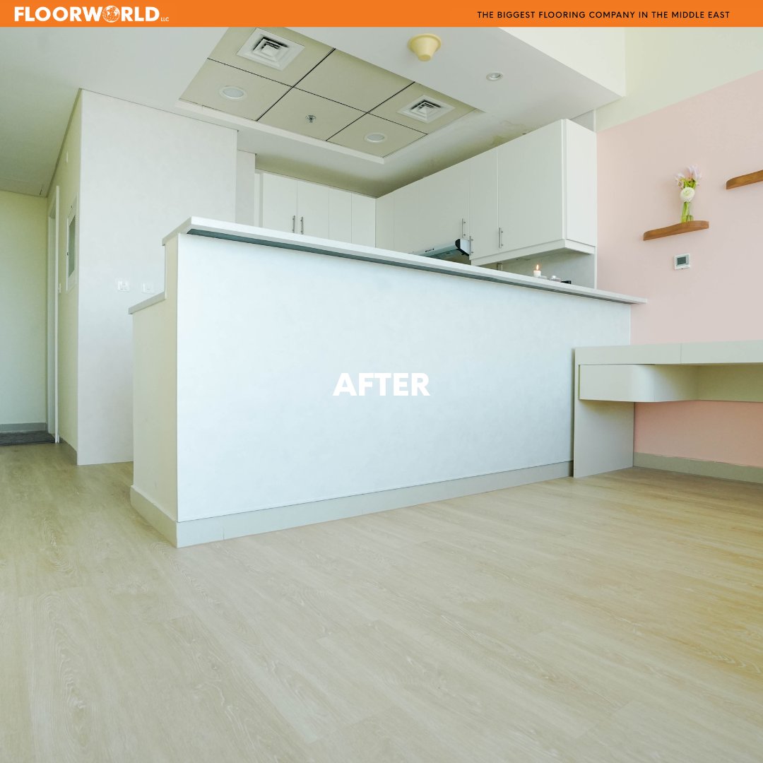 Floorworld's tweet photo. Our client wanted a floor that felt like home. With the help of our expert team, she chose Smooth Almond from the Gerbur Vinyl Click Flooring range—a perfect mix of beauty, low maintenance, and practicality.

 Just see the difference! 😍

#Floorworld #LVT https://t.co/yKlwnIeAbj