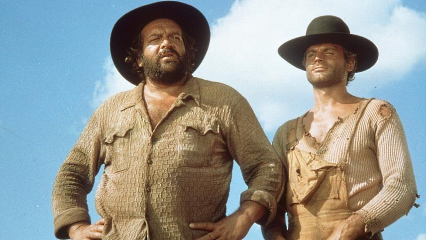 TheExtremeMusi1's tweet photo. @Gibboanxious "- Hi there, Sheriff.

 - Shut up."

#TheyCallMeTrinity stars one of the acting kings of the Spaghetti Western, Terence Hill. He plays a goofy would-be gunslingers, who along with his buddy Bud Spencer, side with Mormon settlers against Mexican bandits. https://t.co/oWlhleWfgP