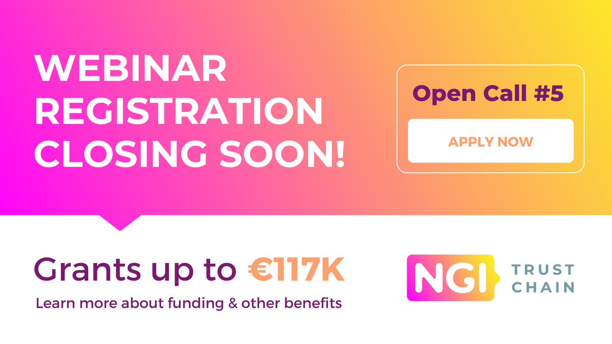 TrustChain (@ngi_trustchain) on Twitter photo ⏳ Only 1 hour left to join the TrustChain Webinar!
Register here ➡️ f6s.com/trustchain-ope…
See you soon!
<a href="/EURODYN_Careers/">EUROPEAN DYNAMICS</a> <a href="/F6S_Gov/">F6S Innovation</a> <a href="/STEconAUEB/">AUEB - STEcon Group</a> <a href="/cibervoluntario/">Cibervoluntarios</a> <a href="/Alastria_/">Alastria Blockchain Ecosystem</a> <a href="/timelex_lawfirm/">Timelex</a> <a href="/CityUniLondon/">Anna</a> <a href="/uoaofficial/">University of Athens</a> ⏳ Only 1 hour left to join the TrustChain Webinar!
Register here ➡️ f6s.com/trustchain-ope…
See you soon!
<a href="/EURODYN_Careers/">EUROPEAN DYNAMICS</a> <a href="/F6S_Gov/">F6S Innovation</a> <a href="/STEconAUEB/">AUEB - STEcon Group</a> <a href="/cibervoluntario/">Cibervoluntarios</a> <a href="/Alastria_/">Alastria Blockchain Ecosystem</a> <a href="/timelex_lawfirm/">Timelex</a> <a href="/CityUniLondon/">Anna</a> <a href="/uoaofficial/">University of Athens</a>