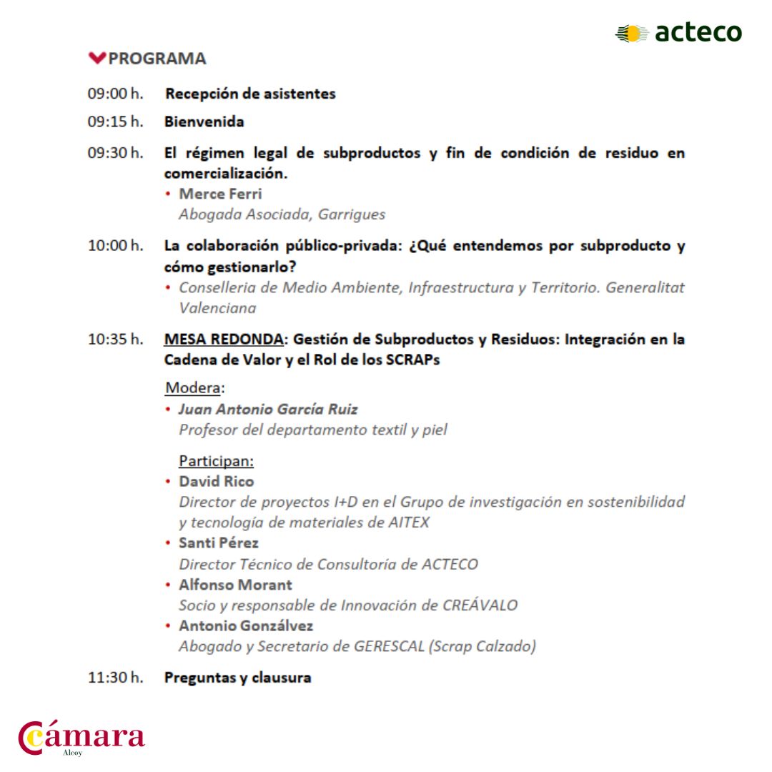 Actecosl's tweet photo. 🌱 Jornada de Sostenibilidad: "Subproducto: qué es y cómo gestionarlo"

📍 Cámara Alcoy
🗓️ 28/11/2024, 9:15 h
🔗 Inscripción: https://t.co/we3yYcmx2O

Con Santi Pérez de Acteco en mesa redonda y casos prácticos sobre normativa ambiental 🌍♻️

#Sostenibilidad #Acteco https://t.co/D6kGlW6eqj
