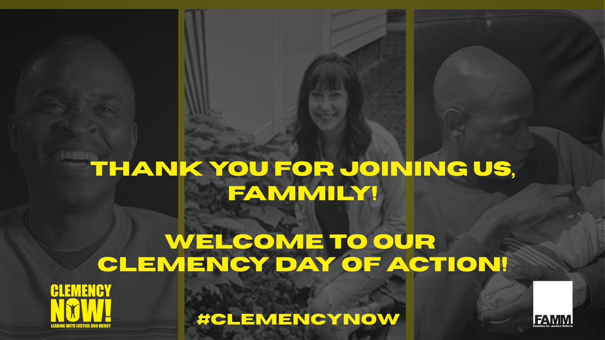 FAMM Foundation (@fammfoundation) on Twitter photo Welcome to FAMM's #ClemencyNow Day of Action! So glad you joined to share stories to show <a href="/POTUS/">President Donald J. Trump</a> to lead w/mercy and grant clemency. Welcome to FAMM's #ClemencyNow Day of Action! So glad you joined to share stories to show <a href="/POTUS/">President Donald J. Trump</a> to lead w/mercy and grant clemency.