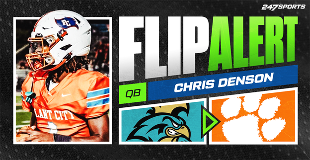 According to <a href="/austinhannon_/">Austin Hannon</a>: #Clemson has flipped former Coastal Carolina quarterback commit Chris Denson.

Big addition to the Tigers 2025 recruiting class.

Story: 247sports.com/college/clemso…

<a href="/chrisdenson03/">Chris Denson</a> 

<a href="/247Sports/">247Sports</a>
