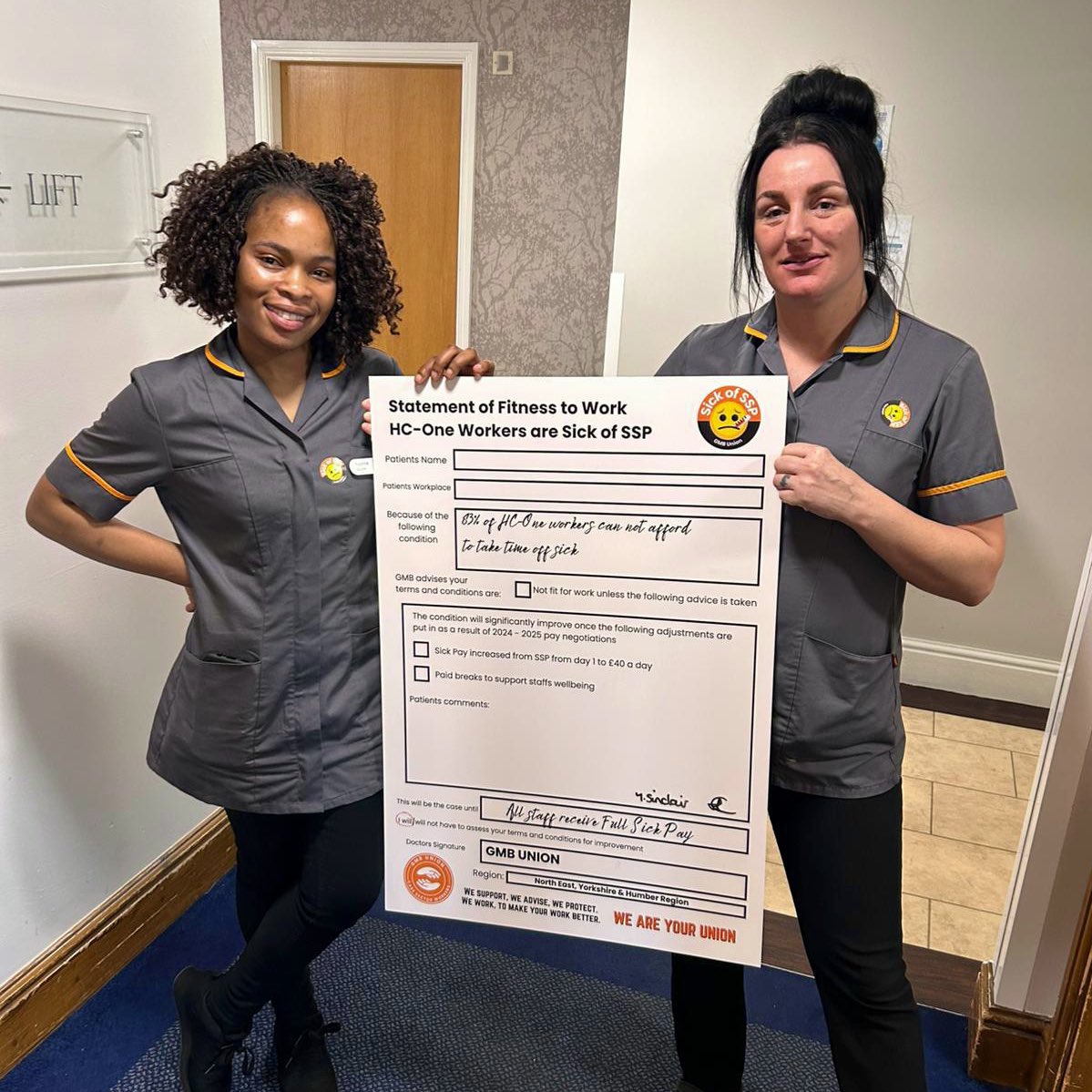Today, GMB care workers at HC-One have launched their “Sick of SSP” campaign. 🤒

We’re calling on the company to improve sick pay rates - from £16 a day to £40 - in this year’s pay negotiations.