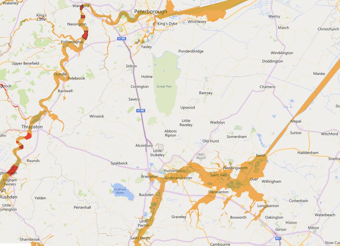 A flood warning and alert are currently in place for parts of Huntingdonshire.

River levels are high following rainfall of Storm Burt and further rainfall is expected.

Flood alert for River Great Ouse in Cambridgeshire from Brampton to Earith: check-for-flooding.service.gov.uk/targ.../052WAF…

Flood