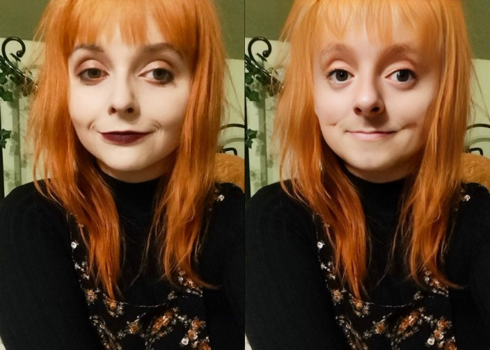 to jest ta typiara, która napisała, że chłopak streamerki ma ryj jak ziemniak, no to AI usunęło makeup naszej piękności: