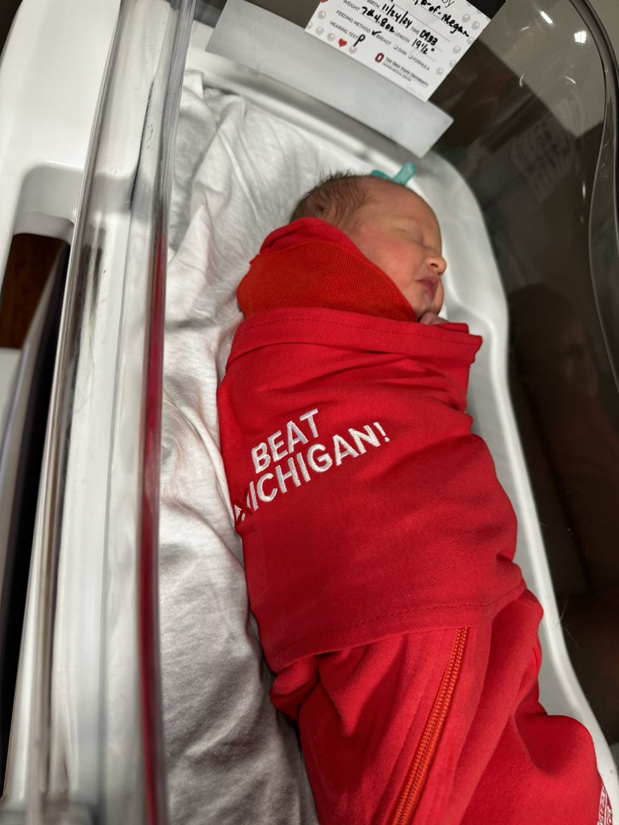 OSUWexMed's tweet photo. They are tiny, adorable, and ready to help cheer on @OhioStateFB! 🌰❤️
Every baby born at #OSUWex❌ed this week will receive a #Beat❌ichigan swaddle in honor of The Ga❌e! https://t.co/taK45fLDgE
