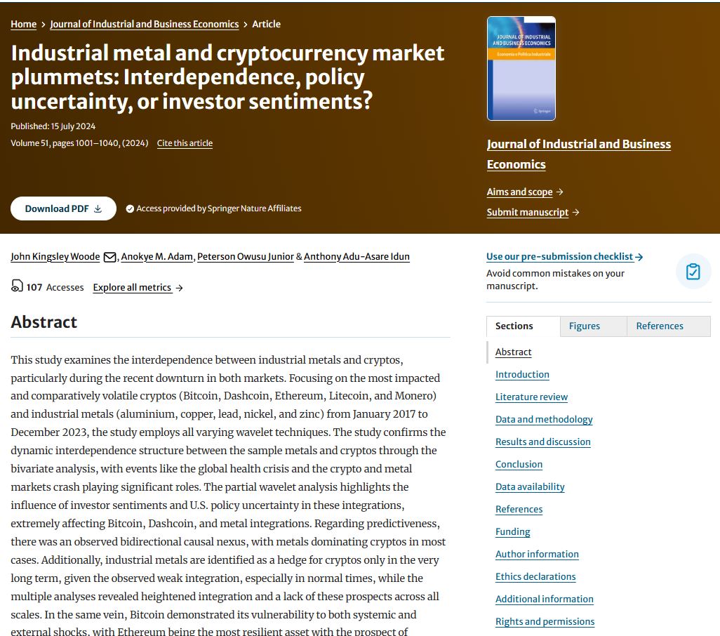 🚨Hot from the press🚨 
December issue of Journal of Industrial Business Economics 
link.springer.com/journal/40812/…
 Start reading here: Industrial metal and cryptocurrency market plummets: Interdependence, policy uncertainty, or investor sentiments?
rdcu.be/d1xDI