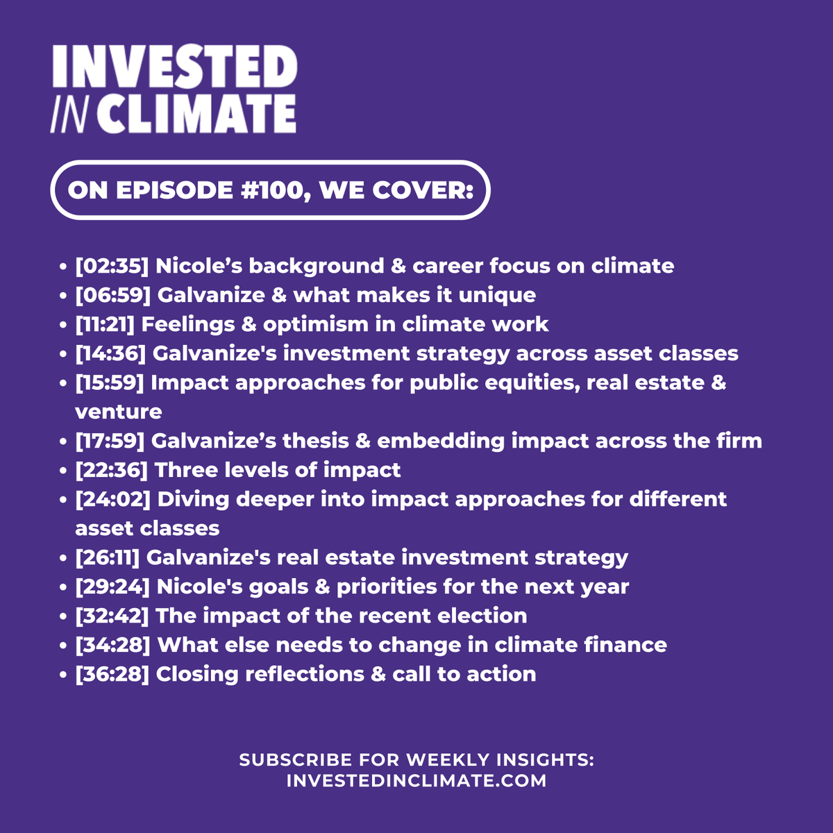 investedclimate's tweet photo. 🎉 Invested in Climate hits 100 episodes! Thank you to our guests &amp; listeners who make this journey possible.

Ep. 100 features Nicole Systrom of Galvanize Climate Solutions, diving into their mission to drive financial returns &amp; real climate impact.

🎧 https://t.co/KocNLFpBeb https://t.co/qOTGUCo93f