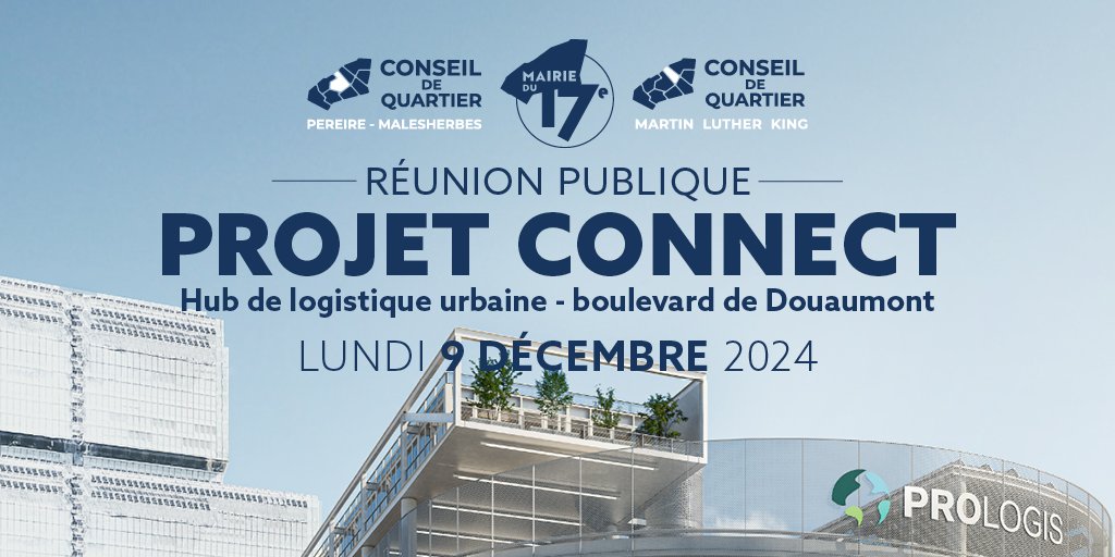 Mairie17's tweet photo. Lundi 9 décembre, rejoignez-nous pour une réunion publique de présentation du projet CONNECT par @Prologis, un hub de logistique urbaine de 67 000m² ! 🤩
📍 Ateliers Berthier, 1 rue André Suares, 75017
🕦 19h
Venez nombreux ! 🤝
#Paris17 #RéunionPublique #Logistique #Hub https://t.co/5moZOP9Sm8