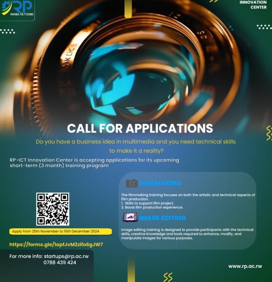 RwandaPolytec's tweet photo. 🚨Don't miss this call for applications for short-term training programs in Image Editing and Filmmaking.

For further info, please follow the link below: 👇👇👇👇
https://t.co/iyv6Xu5vU5 https://t.co/Xd0nXrhn04